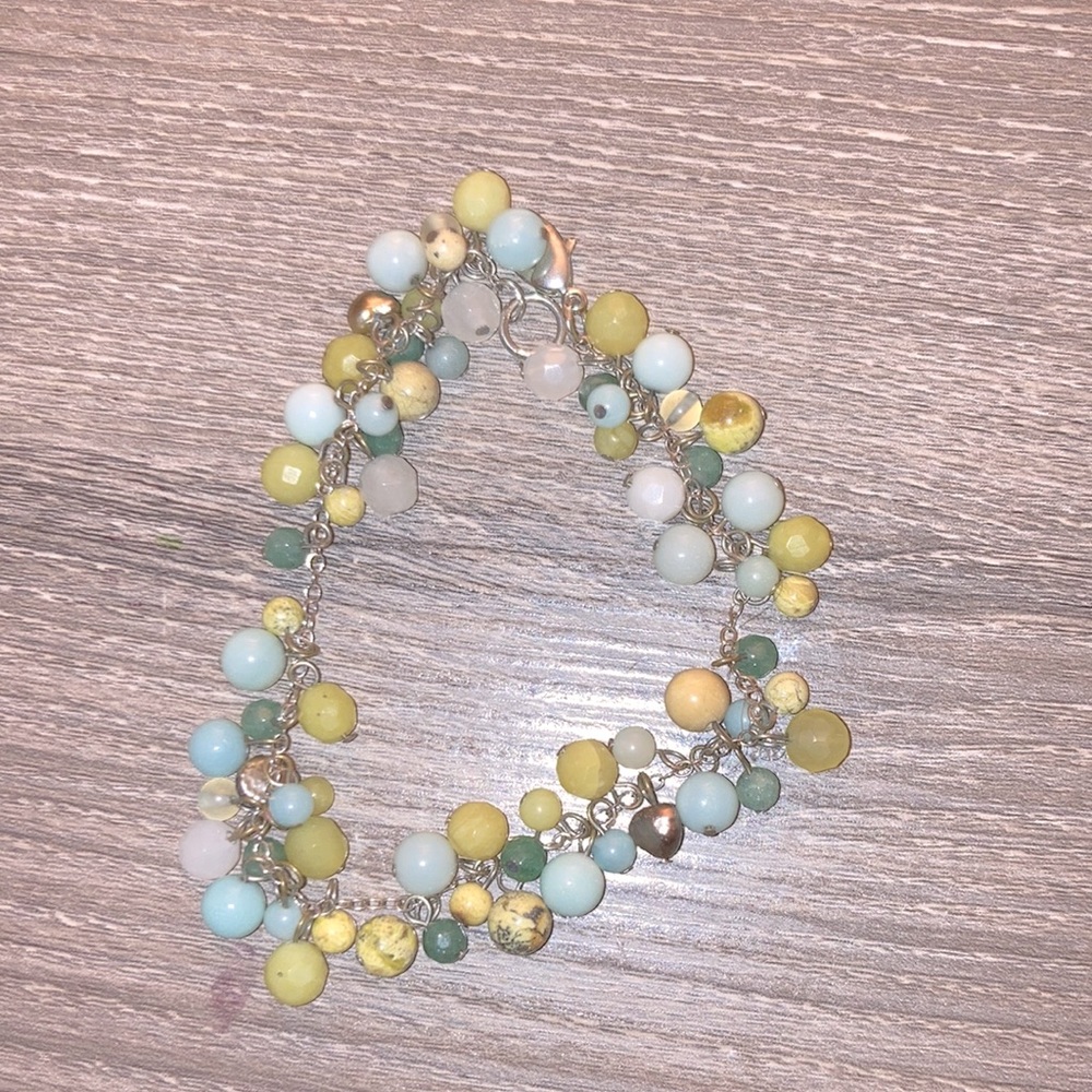 Beaded green dangling charm bracelet